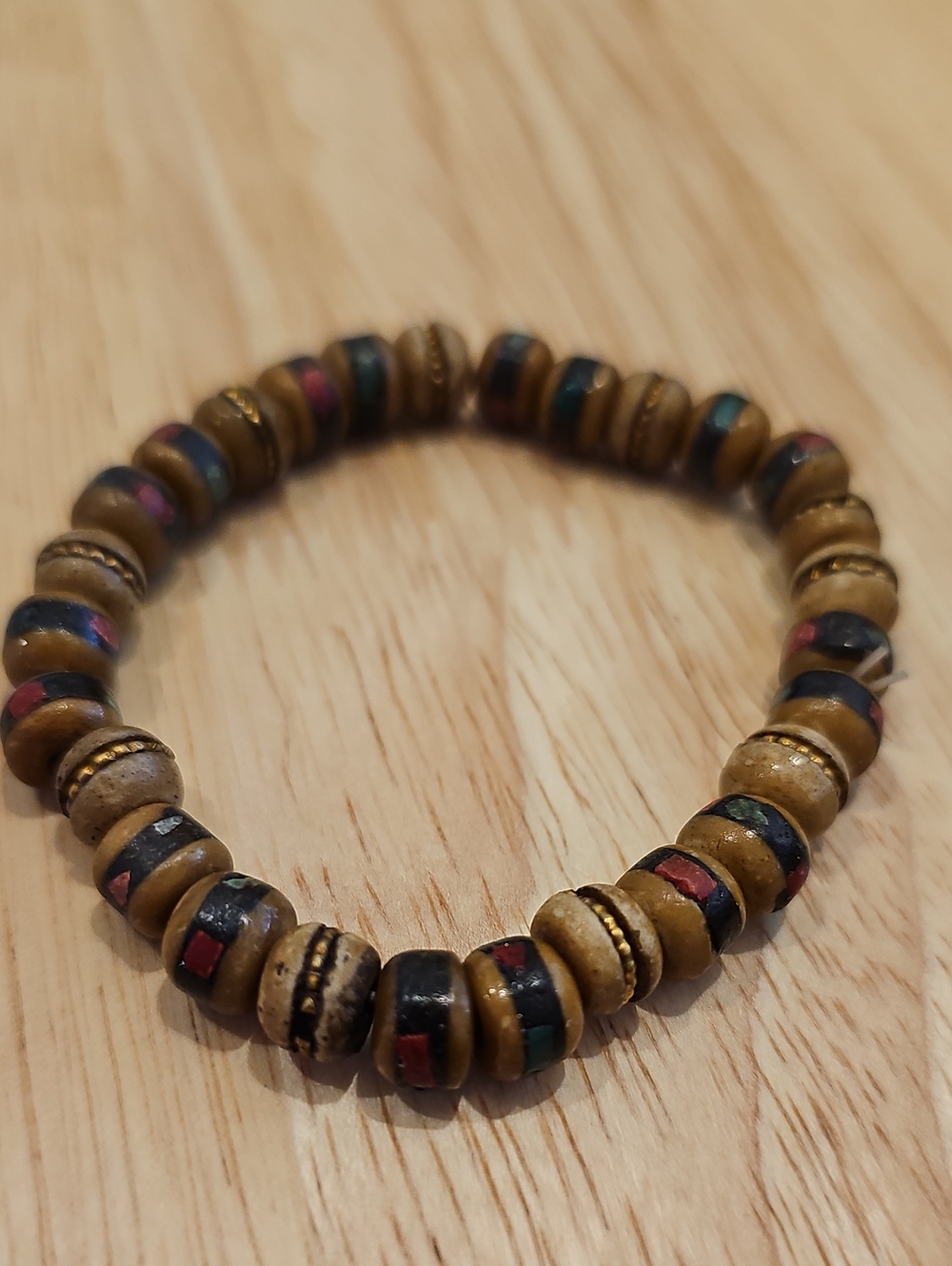 Brown Horn Mala Stretch Beaded Bracelet
